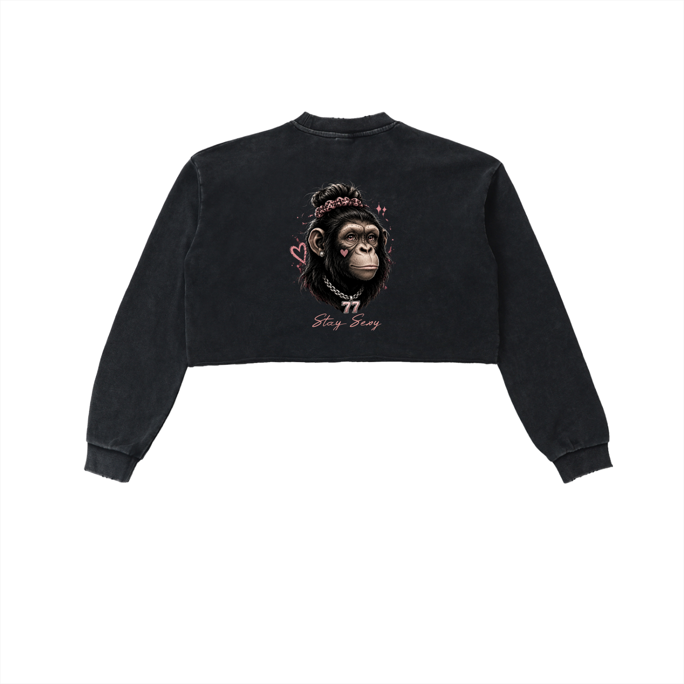 Snow Washed Raw Edge Cropped Sweatshirt