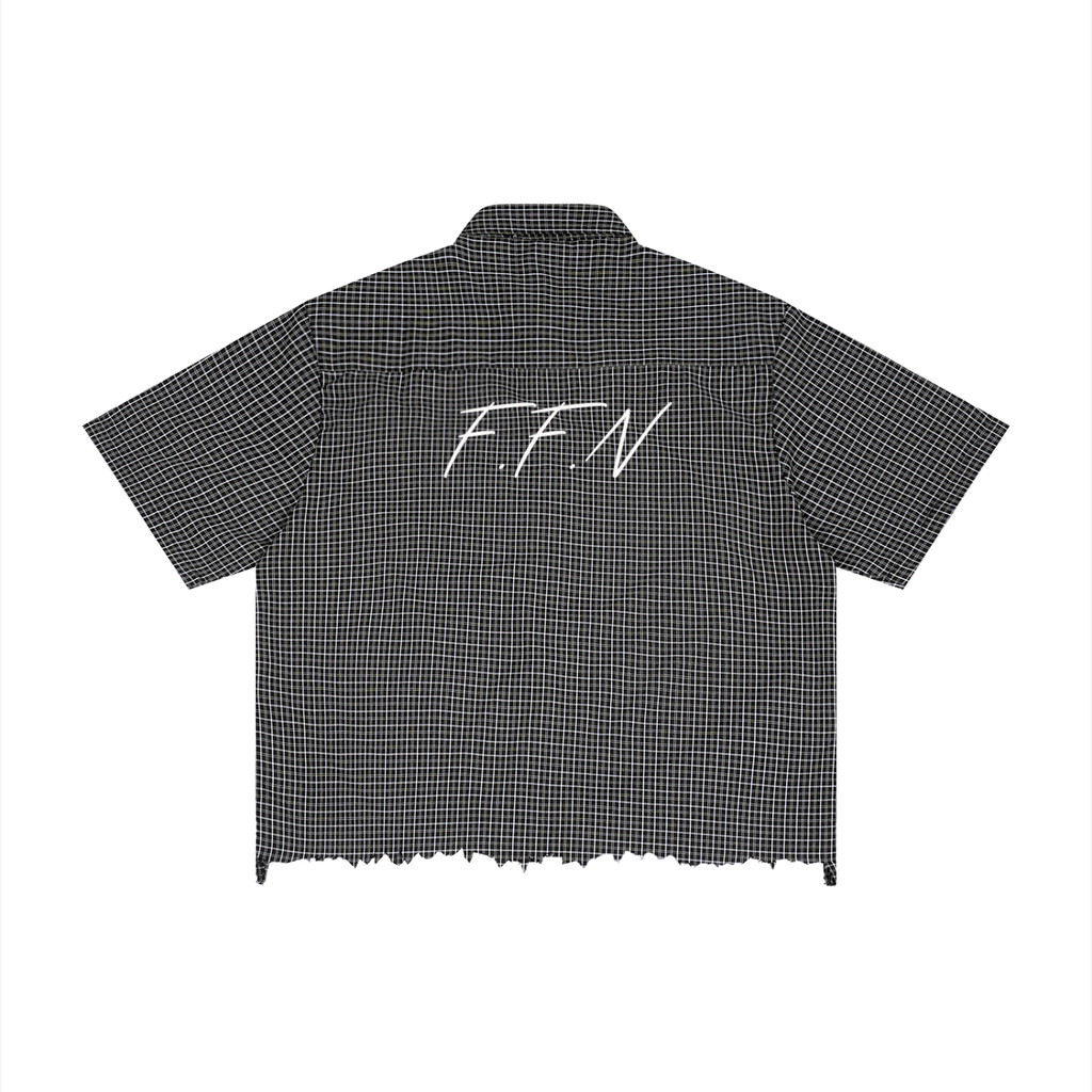 Unisex Distressed Plaid Boxy Shirt