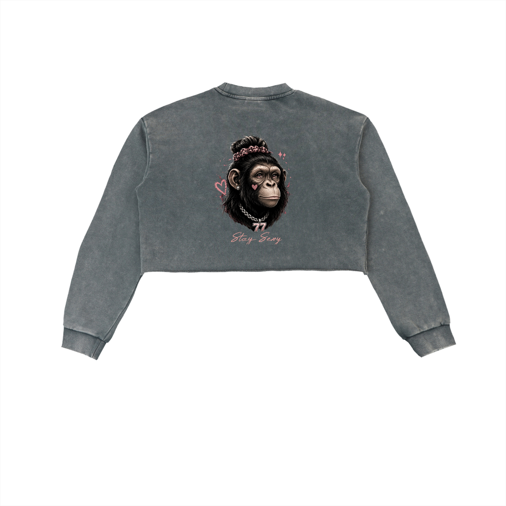 Snow Washed Raw Edge Cropped Sweatshirt