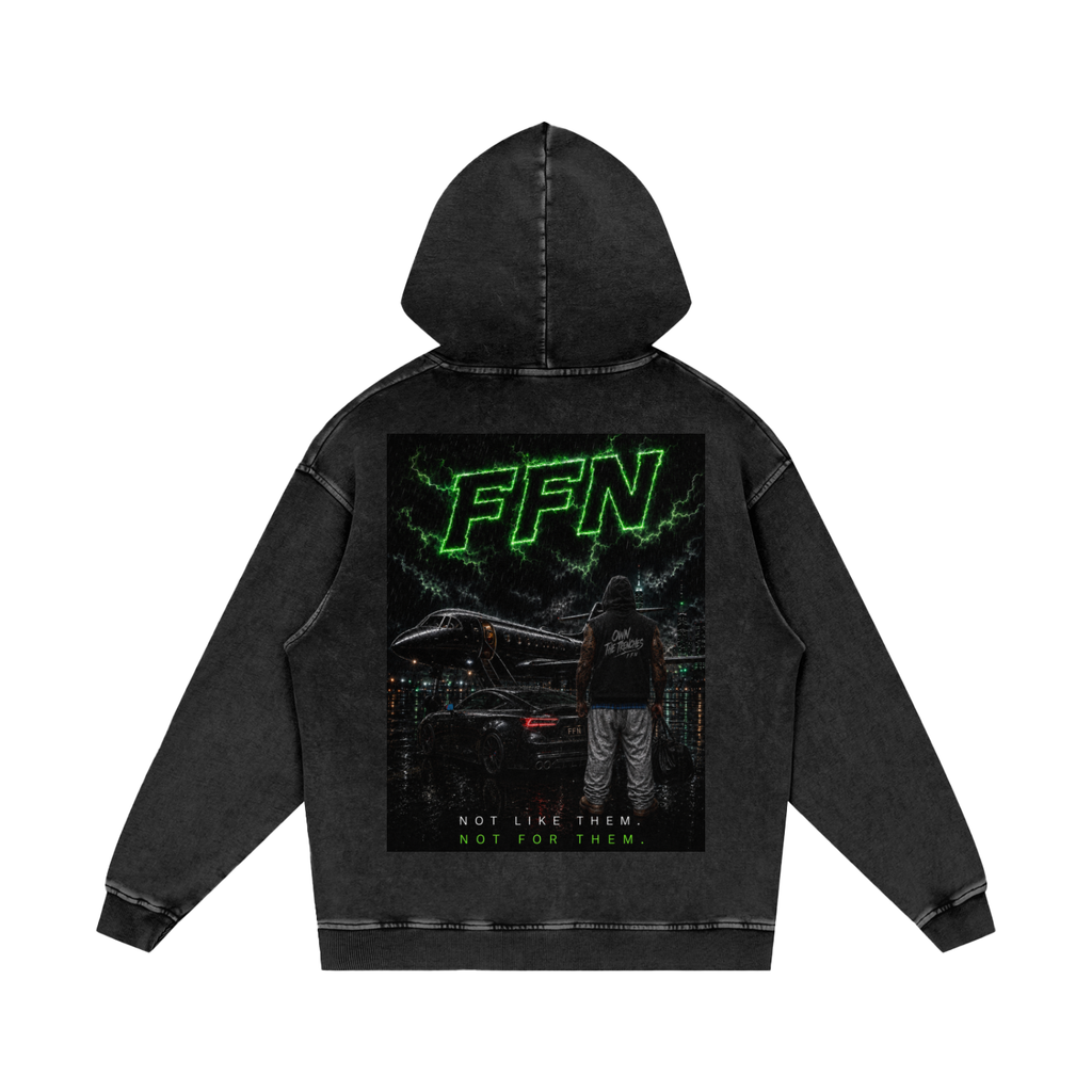 Graphic Snow Washed Loose Cotton Hoodie