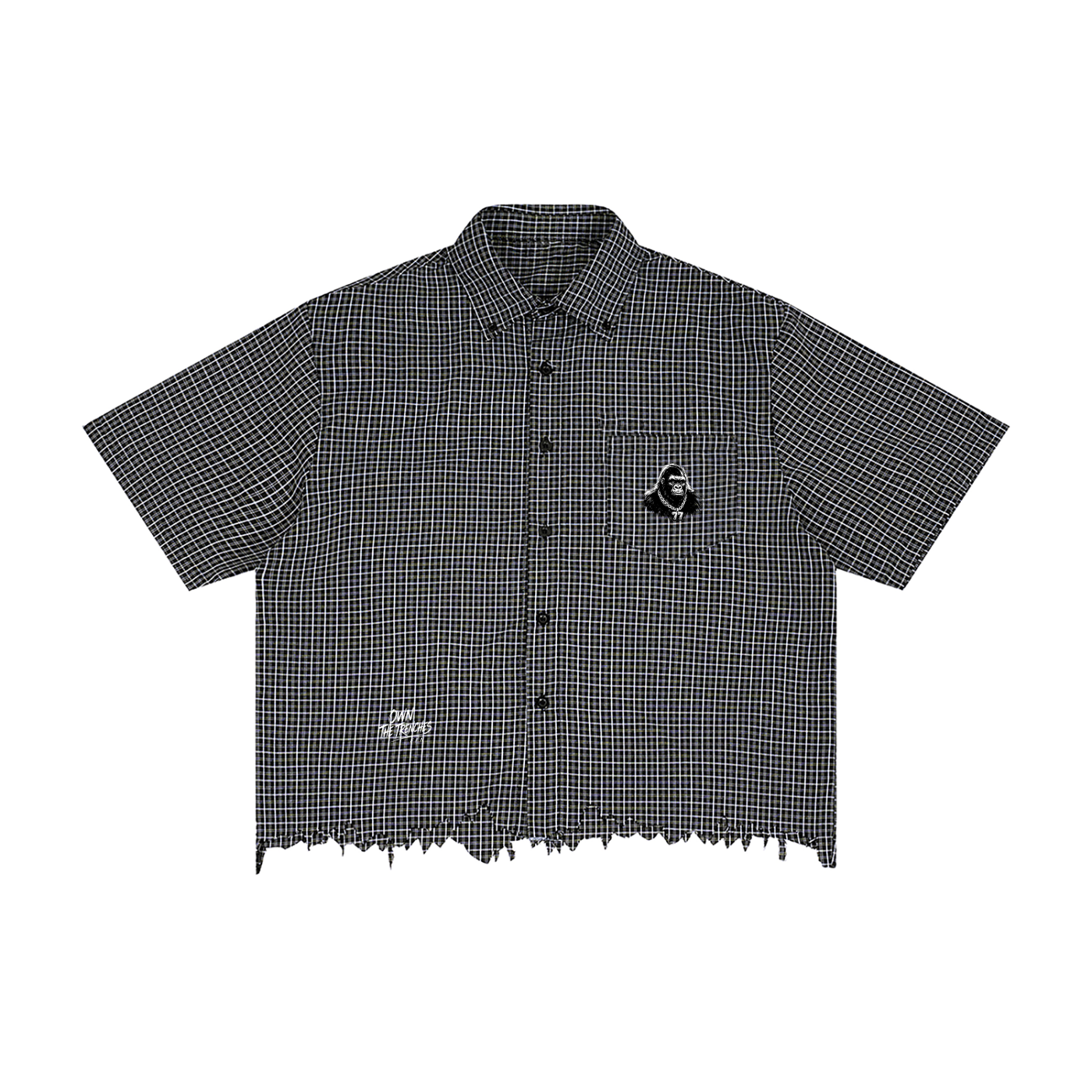 Unisex Distressed Plaid Boxy Shirt