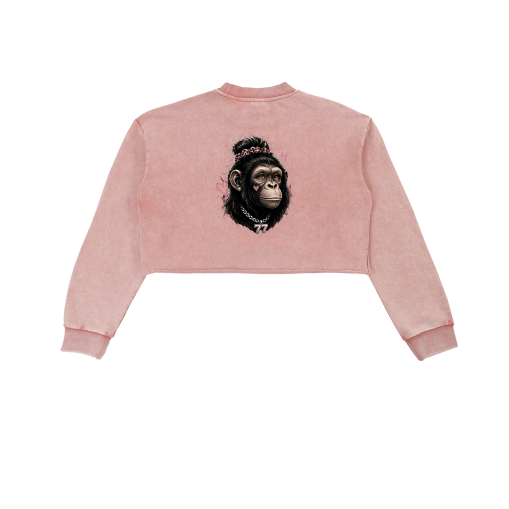 Snow Washed Raw Edge Cropped Sweatshirt
