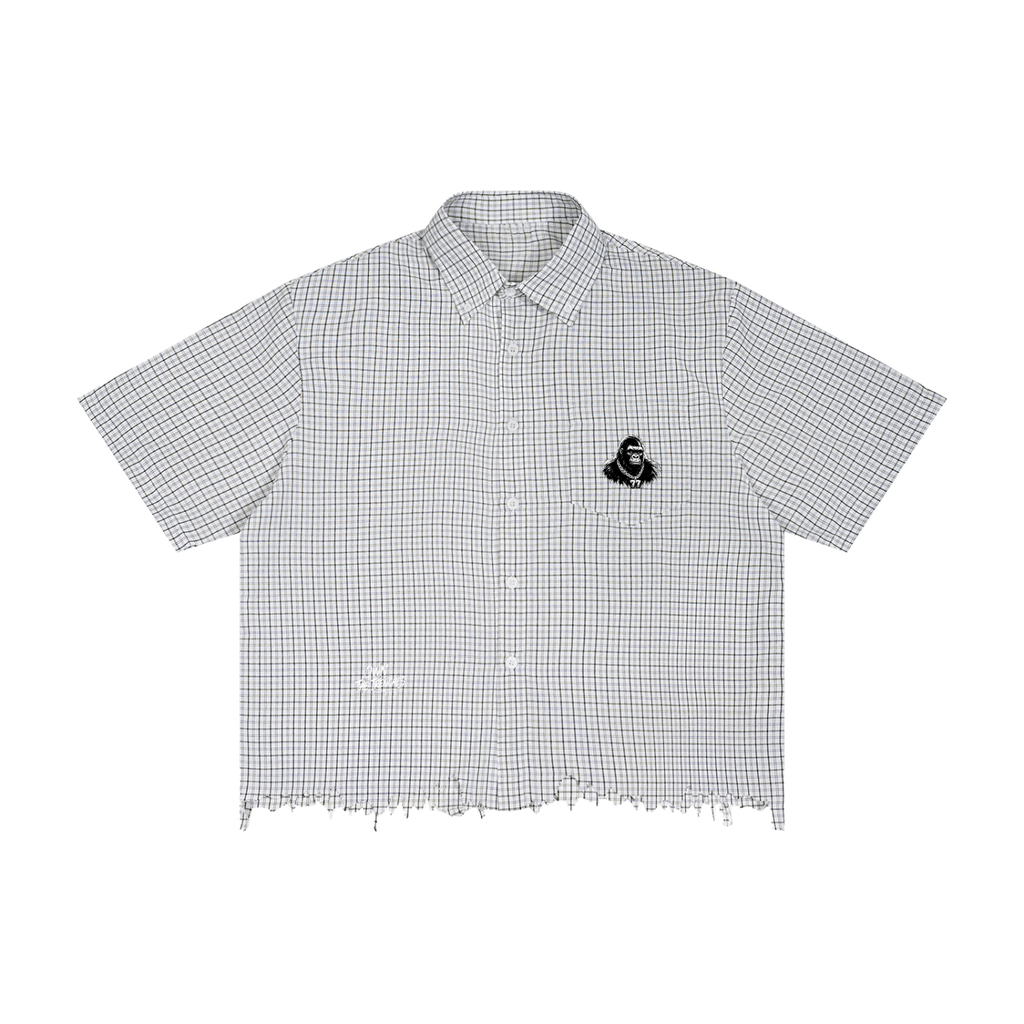 Unisex Distressed Plaid Boxy Shirt