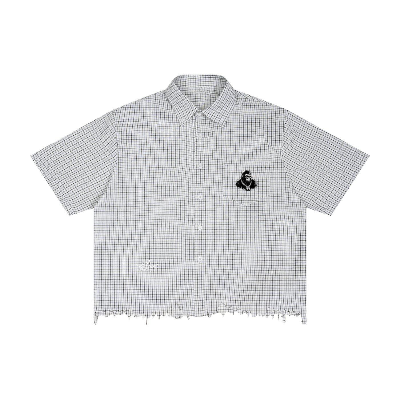 Unisex Distressed Plaid Boxy Shirt