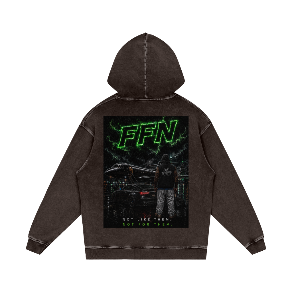 Graphic Snow Washed Loose Cotton Hoodie