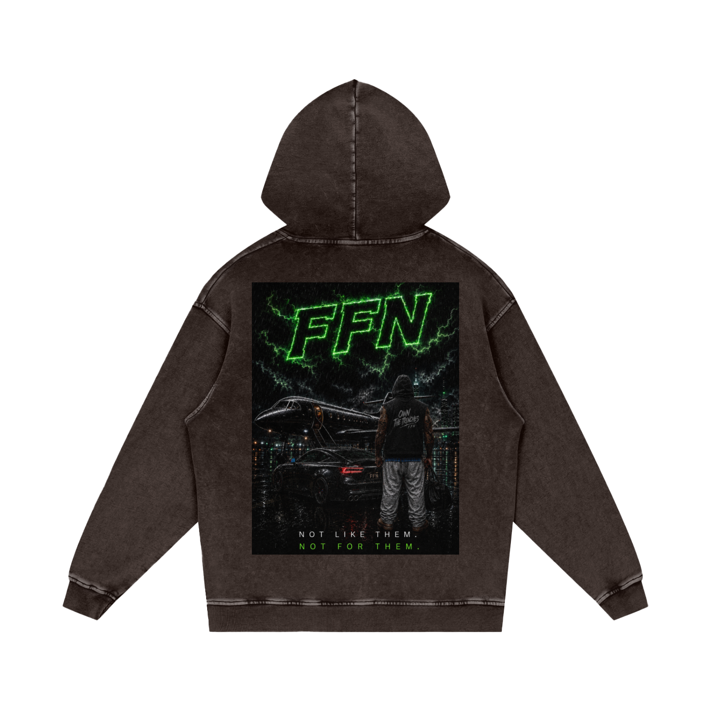 Graphic Snow Washed Loose Cotton Hoodie